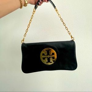 Black leather chain shoulder bag